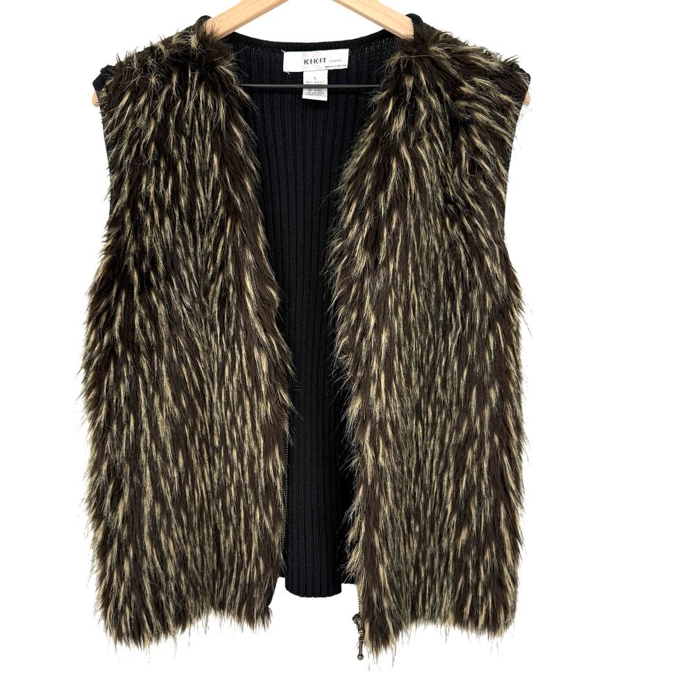 Kikit Studio Maurice Sasson Black Shaggy Knit Vest Layering Boho L